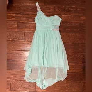 Beautiful One Shoulder Mint Colored High-Low Dress